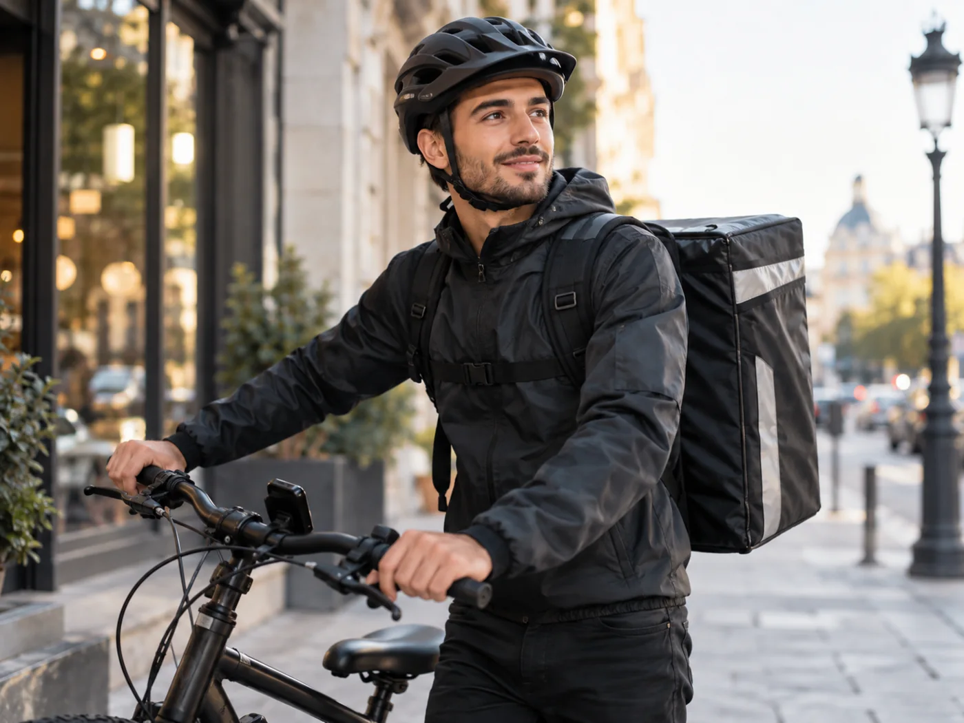 Livreur à vélo en ville